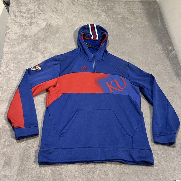 Kansas Jayhawks Hoodie Mens Large NCAA Basketball ClimaWarm Pullover Adidas - Picture 1 of 9